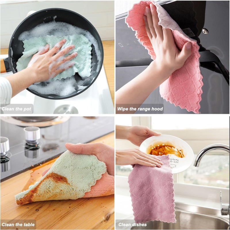 MISSJOJIAY 20 Pack Cleaning Cloth Kitchen Cloth, Dish Towels Super Absorbent Coral Velvet Dishtowels, Microfiber Premium Soft Tea Towels, Quick Dry Rags, Multipurpose Reusable Washcloths, Non-Stick Oil Cloths. - Image 3