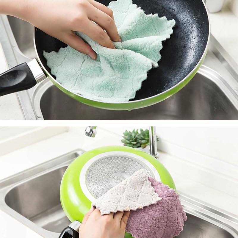 MISSJOJIAY 20 Pack Cleaning Cloth Kitchen Cloth, Dish Towels Super Absorbent Coral Velvet Dishtowels, Microfiber Premium Soft Tea Towels, Quick Dry Rags, Multipurpose Reusable Washcloths, Non-Stick Oil Cloths. - Image 5