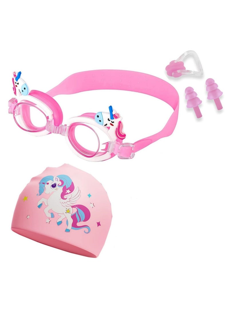 saykfoe Kids Swim Goggles with Swimming Cap for Boys Girls Age 3-14, Anti Fog UV Protection Goggles with Nose Cover, Connect Ear Plugs, No Leaking - Image 1