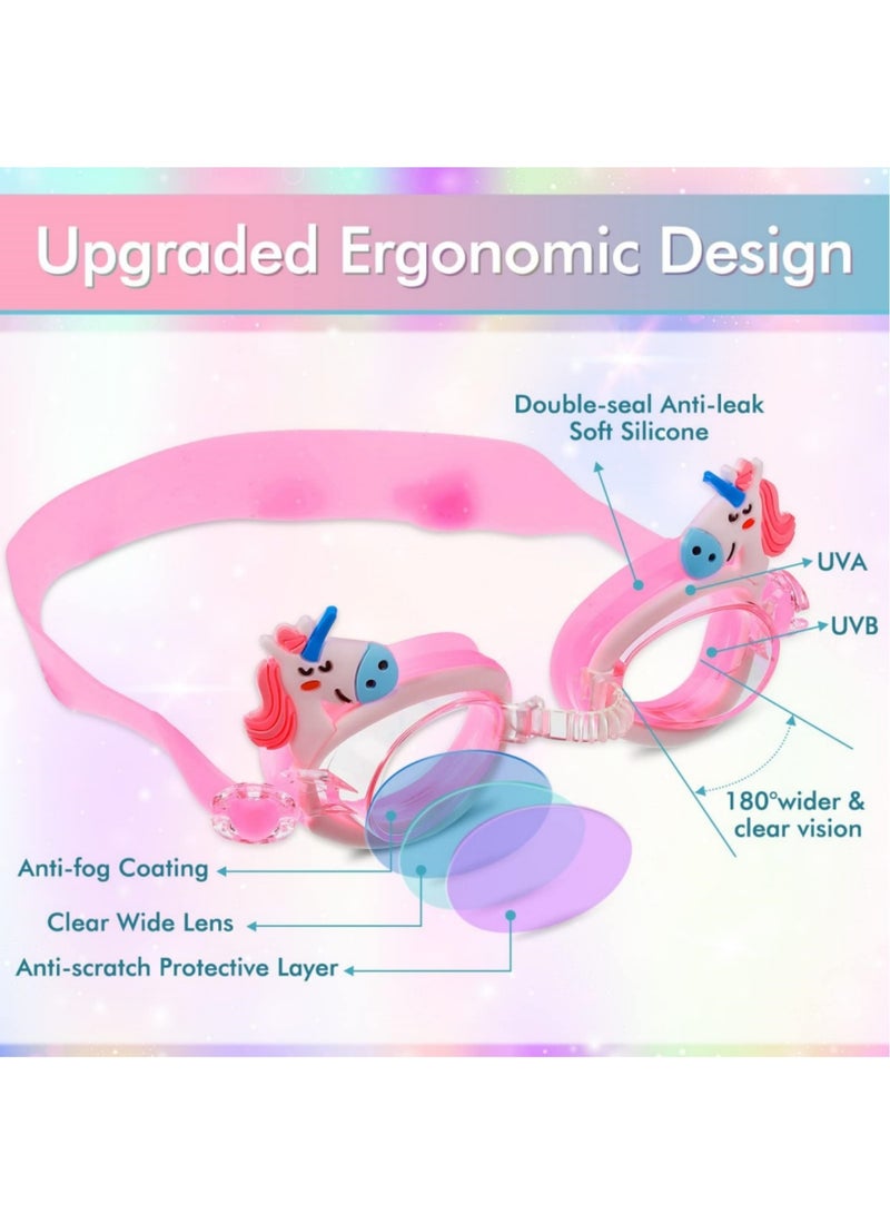 saykfoe Kids Swim Goggles with Swimming Cap for Boys Girls Age 3-14, Anti Fog UV Protection Goggles with Nose Cover, Connect Ear Plugs, No Leaking - Image 2