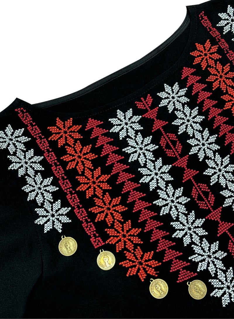 Traditional Arabian Jalabiya, beautifully embroidered Arabian Abaya, in classic black, perfect for any occasion - Image 2