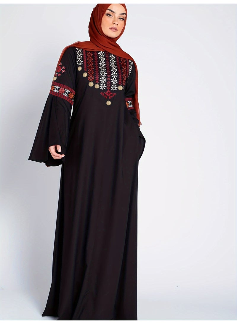 Traditional Arabian Jalabiya, beautifully embroidered Arabian Abaya, in classic black, perfect for any occasion - Image 1