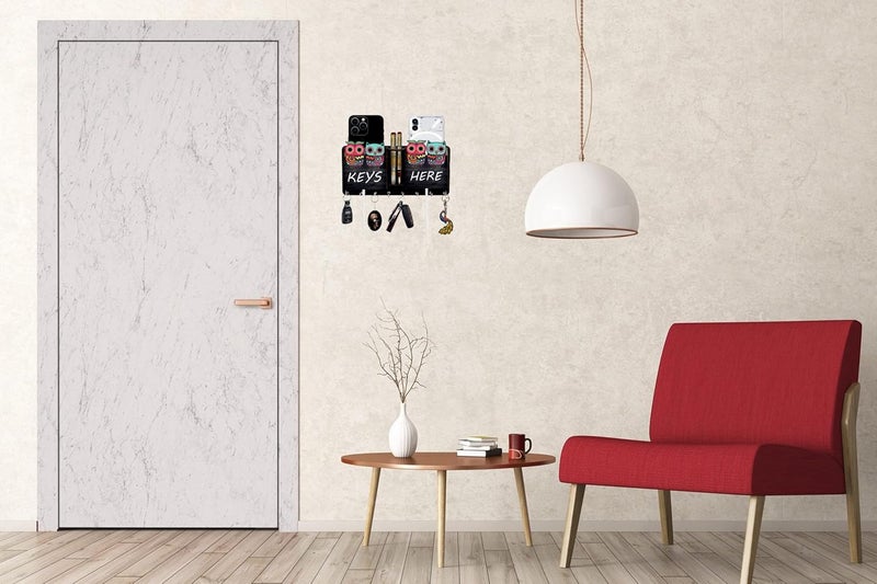 PHICAL ART PHICAL ART Stylish Wooden UV Printed Key Holder with Mobile Stand Key Holder for Home DecorLiving Room 8 Stainless Steel Hooks  - Image 3