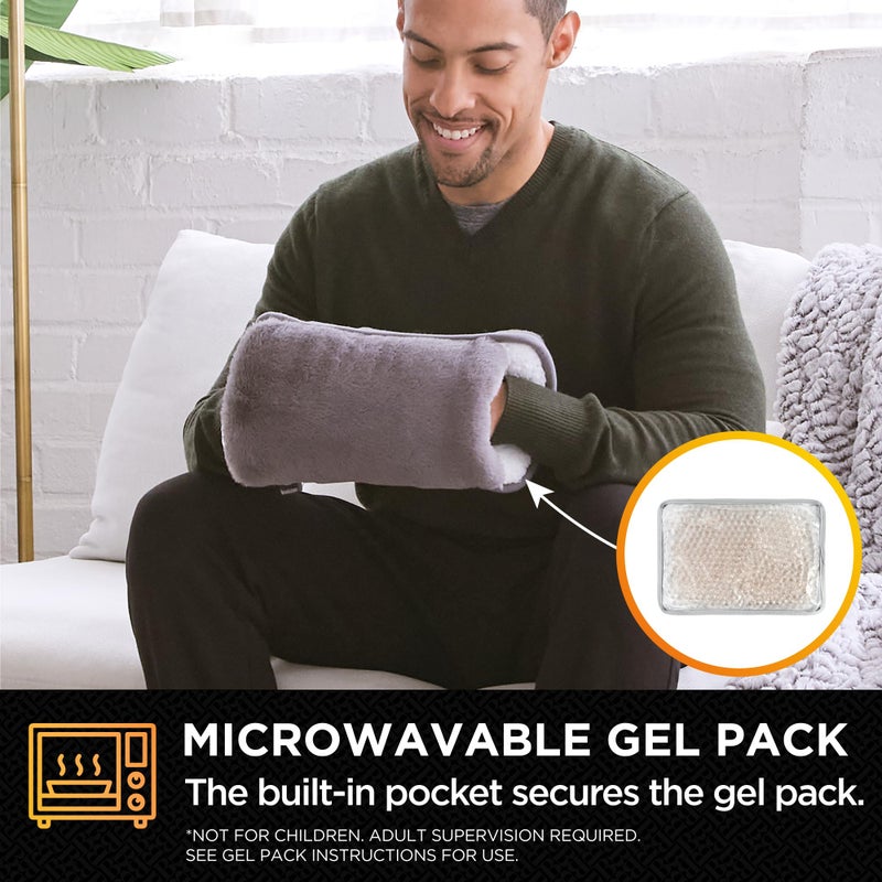 Brookstone Faux Fur Hand Warmer - Soothe Cold Hand Muff with Microwavable Gel Pack for Long Lasting Heat - Cozy Sherpa & Plush Lining for Ultimate Comfort - for Women & Men - Charcoal - Image 5