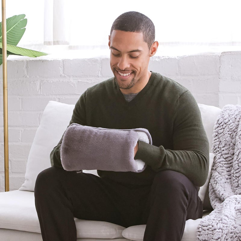 Brookstone Faux Fur Hand Warmer - Soothe Cold Hand Muff with Microwavable Gel Pack for Long Lasting Heat - Cozy Sherpa & Plush Lining for Ultimate Comfort - for Women & Men - Charcoal - Image 2