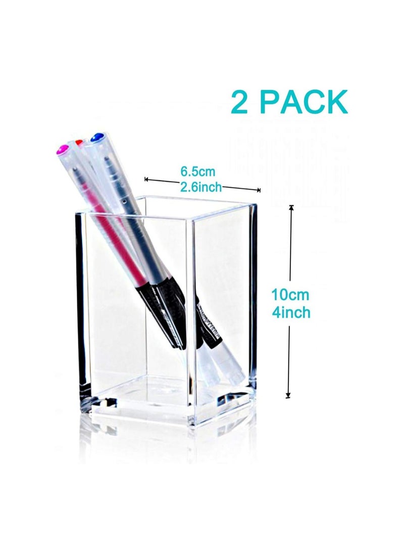 NIIMBOT 2 Pack Clear Acrylic Pencil Pen Holder Cup, Desk Accessories Holder, Makeup Brush Storage Organizer, Modern Design Desktop Stationery Organizer for Office School Home Supplies, 10*6.5*6.5cm, Clear  - Image 2