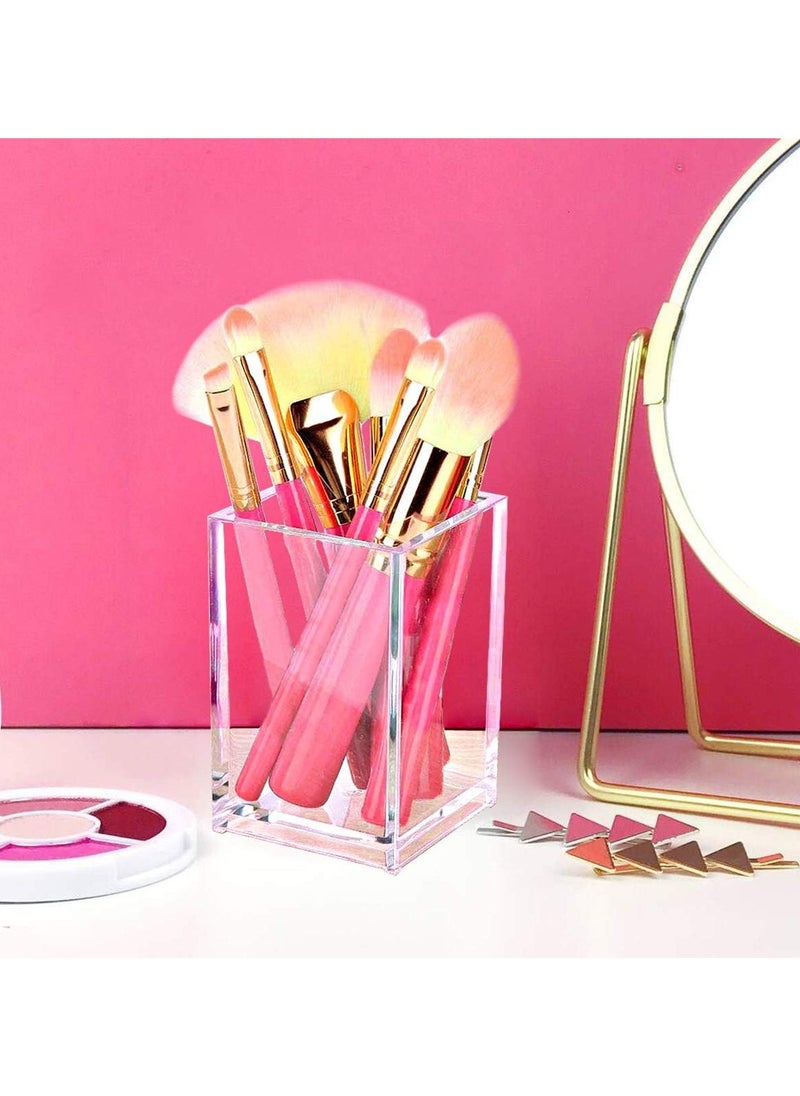 NIIMBOT 2 Pack Clear Acrylic Pencil Pen Holder Cup, Desk Accessories Holder, Makeup Brush Storage Organizer, Modern Design Desktop Stationery Organizer for Office School Home Supplies, 10*6.5*6.5cm, Clear  - Image 5