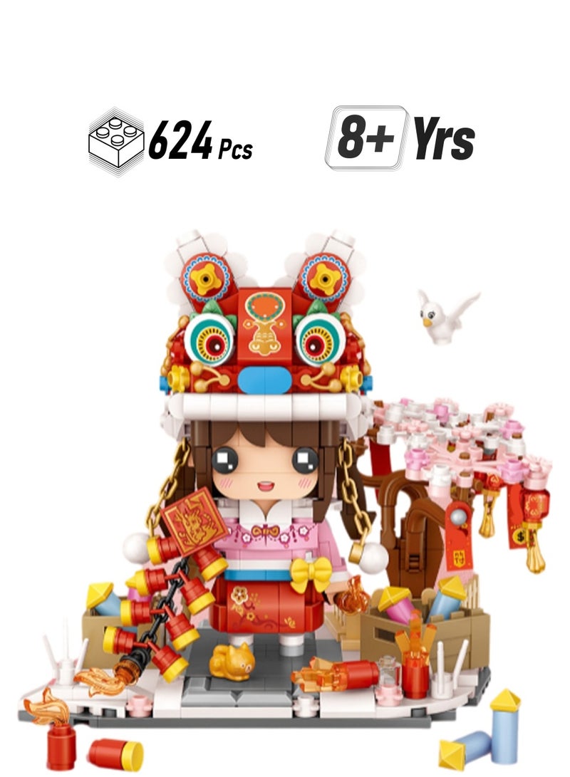 624pcs Red Clothes Girl Model Set Assembling Building Blocks Creative Diy Assembly Toys Children Adult Home Furnishings - Image 1
