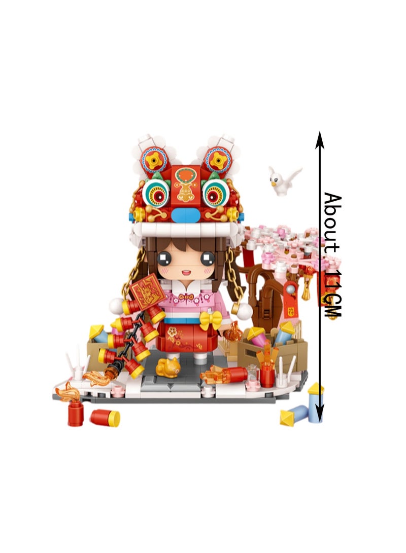 624pcs Red Clothes Girl Model Set Assembling Building Blocks Creative Diy Assembly Toys Children Adult Home Furnishings - Image 2