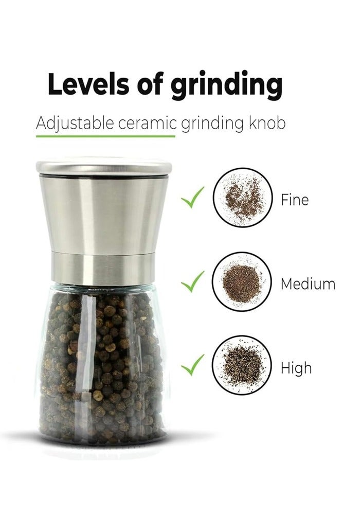 AMERTEER 2-Pack Stainless Steel Salt & Pepper Grinder Set – Refillable Glass Mills with Adjustable Coarseness - Image 4