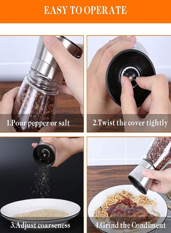 AMERTEER 2-Pack Stainless Steel Salt & Pepper Grinder Set – Refillable Glass Mills with Adjustable Coarseness - Image 5