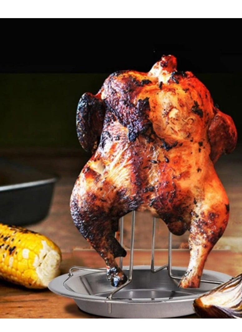 M MIAOYAN Outdoor Camping Thickened BBQ Grill Chicken Rack Carbon Steel Non-stick Roasting Chicken Pan  - Image 3