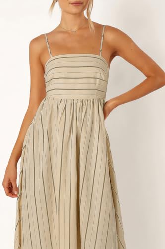 yoeasy Women's Striped Spaghetti Strap Cutout Maxi Dress Sleeveless Backless Flowy Swing Long Dress (X-Small, Apricot) - Image 2