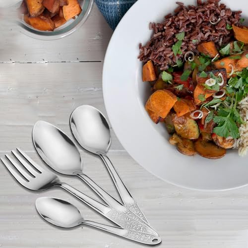 Parage 25 Pieces Pretty Premium Stainless Steel Cutlery Set for Home & Kitchen (Contains: 6 Dinner Spoons, 6 Tea Spoons, 6 Forks, 6 Soup Spoons) - Spoon Set for Dining Tableware Stylish, Silver - Image 2