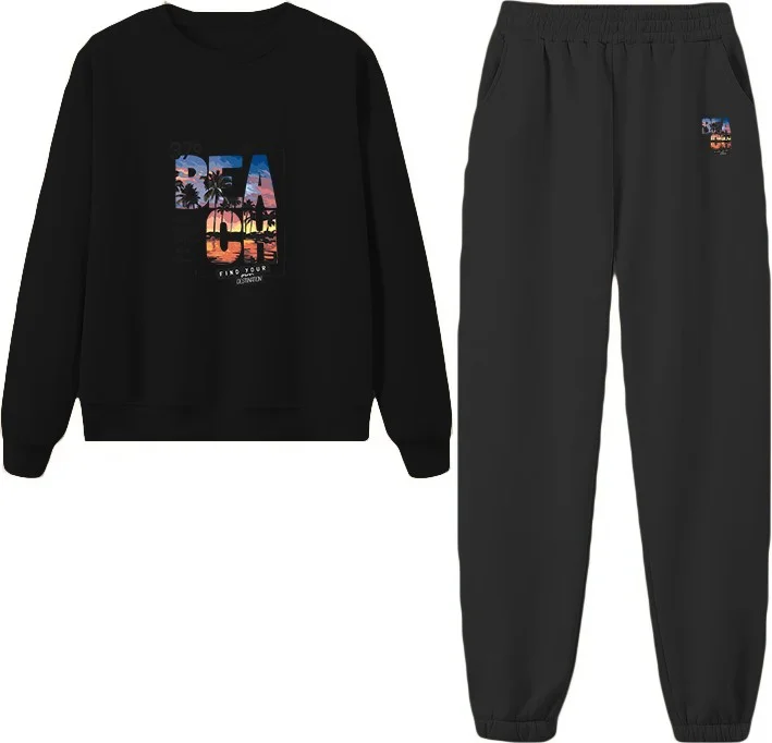 دوغ فش Tracksuit Set Beach Printed Plus Size Bottom Top Set