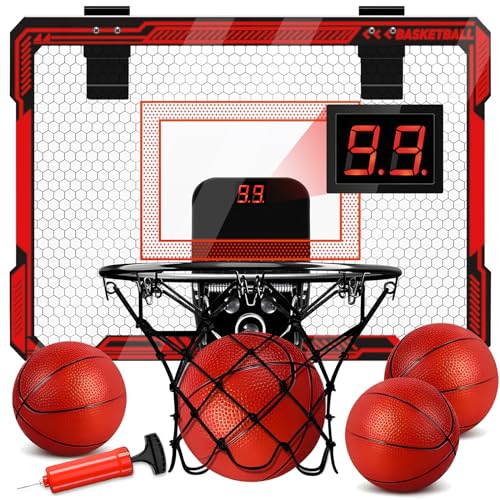 Molutsody Indoor Basketball Hoop for Kids Over The Door Mini Hoop with LED Light Scoreboard Easy Install Safe for Doors Birthday for 5 6 7 8 9 10 Year Old Boys Red - Image 1