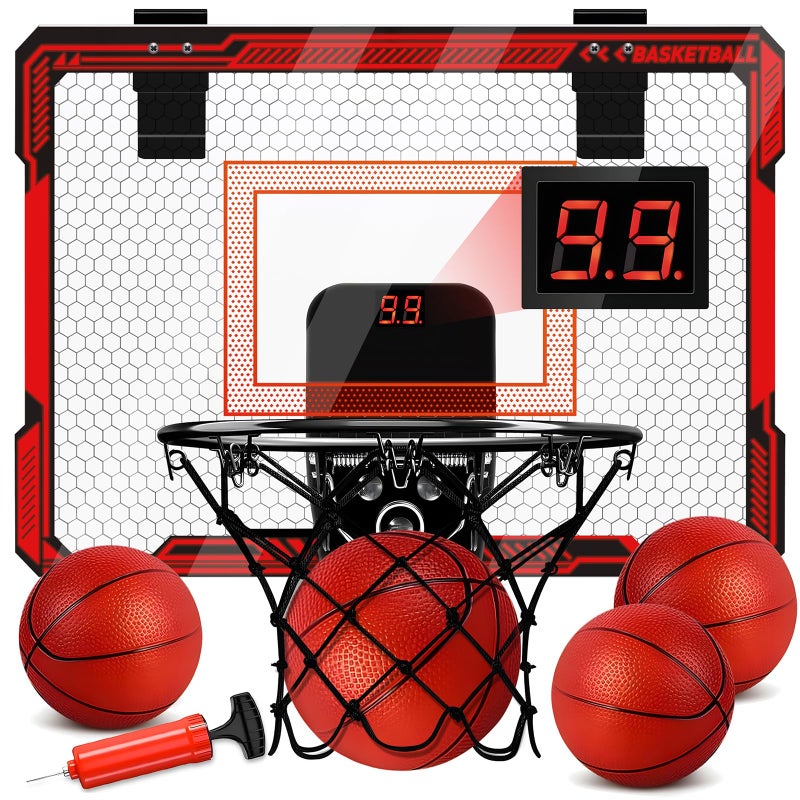 Molutsody Indoor Basketball Hoop for Kids Over The Door Mini Hoop with LED Light Scoreboard Easy Install Safe for Doors Birthday for 5 6 7 8 9 10 Year Old Boys Red - Image 2