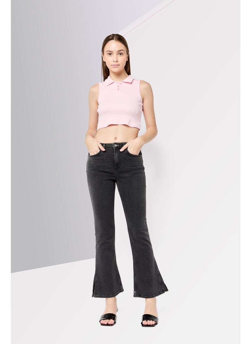 Scotch & Soda Women Regular Fit Washed Stretchable Flare Jeans, Grey  - Image 2