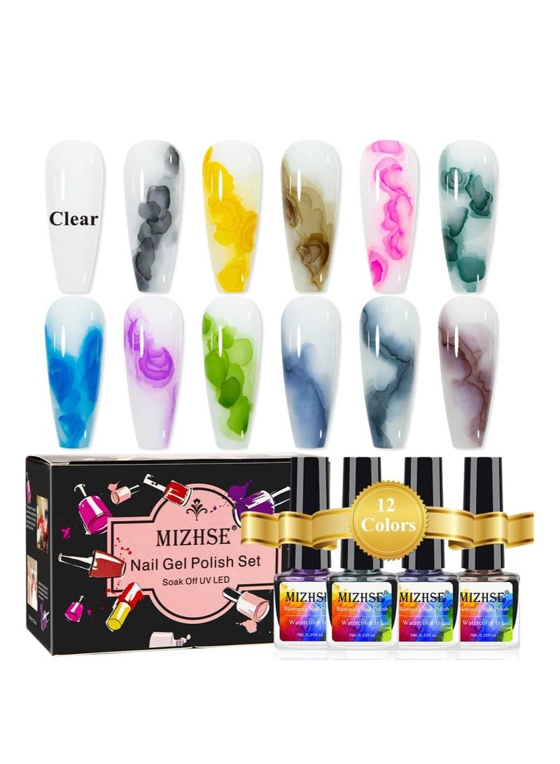 ميزسي طلاء أظافر جل حبر مائي طلاء أظافر جل مزهر طلاء أظافر رخامي مجموعة زهور تأثير الألوان المائية مجموعة مانيكير فنية بتصميم خريفي - Image 1