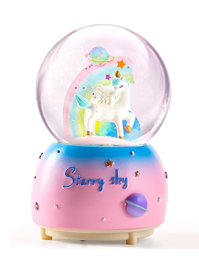 LINGWEI Magical Unicorn Snow Globe with Lights & Music – Starry Sky Theme – Perfect Gift for Girls & Kids – 15cm Glass Dome – Dreamy LED Night Light & Rotating Music Box  - Image 1