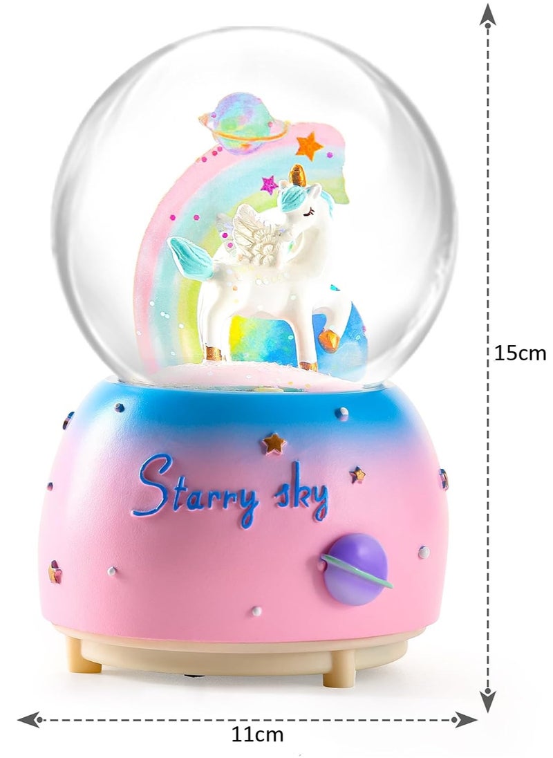 LINGWEI Magical Unicorn Snow Globe with Lights & Music – Starry Sky Theme – Perfect Gift for Girls & Kids – 15cm Glass Dome – Dreamy LED Night Light & Rotating Music Box  - Image 2