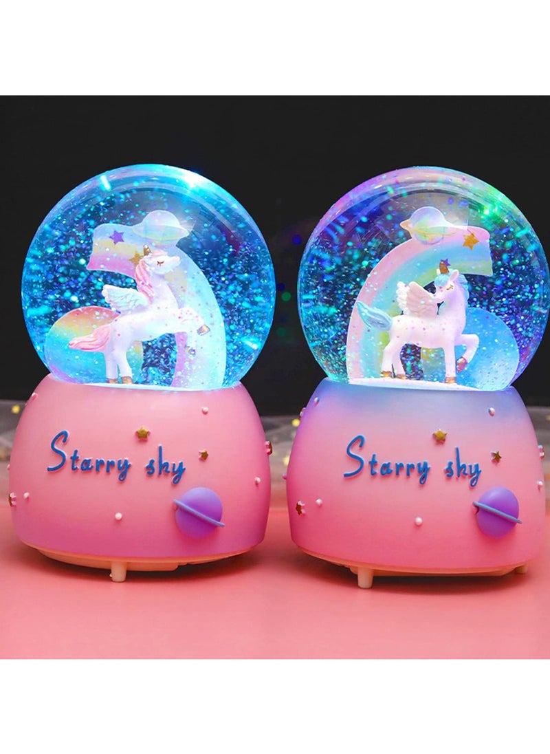 LINGWEI Magical Unicorn Snow Globe with Lights & Music – Starry Sky Theme – Perfect Gift for Girls & Kids – 15cm Glass Dome – Dreamy LED Night Light & Rotating Music Box  - Image 4
