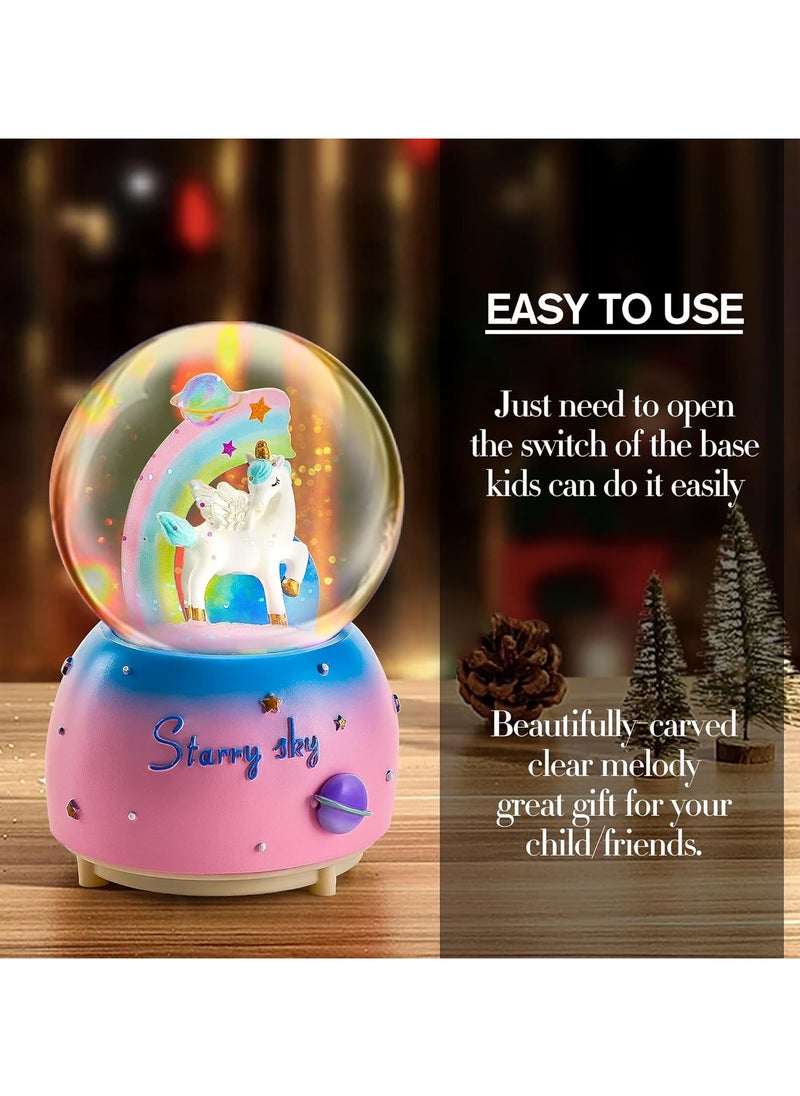 LINGWEI Magical Unicorn Snow Globe with Lights & Music – Starry Sky Theme – Perfect Gift for Girls & Kids – 15cm Glass Dome – Dreamy LED Night Light & Rotating Music Box  - Image 5