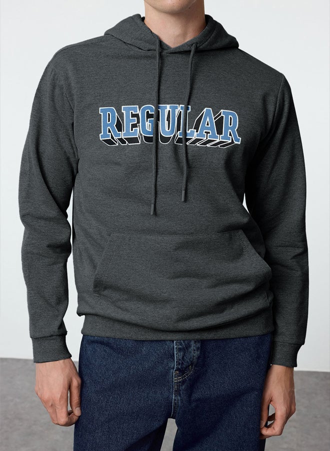 trendyol Anthracite Regular/Normal Cut Hooded Printed Inside Polar Fleece Sweatshirt - Image 1