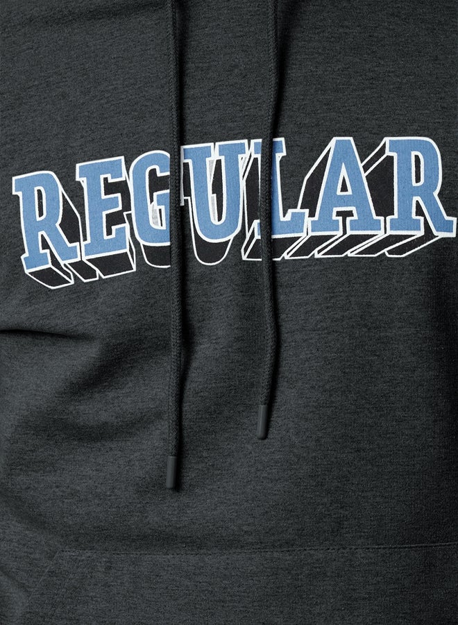 trendyol Anthracite Regular/Normal Cut Hooded Printed Inside Polar Fleece Sweatshirt - Image 4