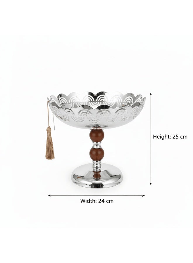 AKDC Silver & Brown Metal Footed Candy Bowl - 24x25 cm - Image 4