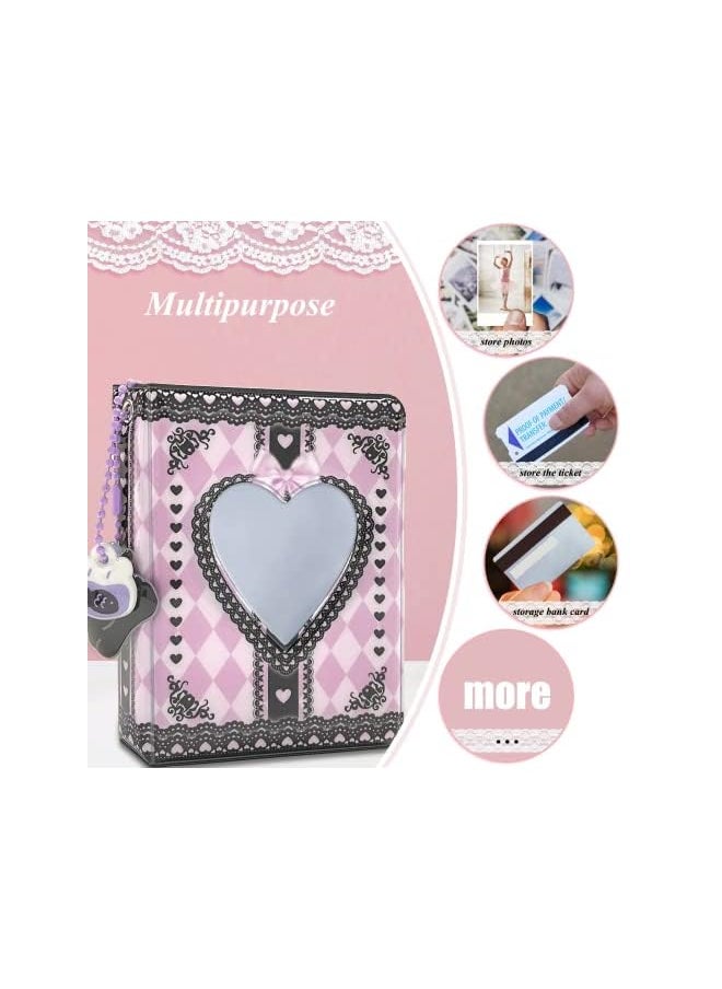 Excefore - Inch Photocard Binder Kpop Photocard Holder Book Mini Photo Album Small Photo Card Book Love Heart Hollow Photocard Id Holder With Pendant 40 Pockets Black Lace - Image 1