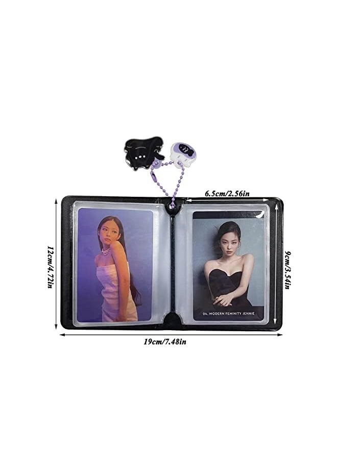 Excefore - Inch Photocard Binder Kpop Photocard Holder Book Mini Photo Album Small Photo Card Book Love Heart Hollow Photocard Id Holder With Pendant 40 Pockets Black Lace - Image 1