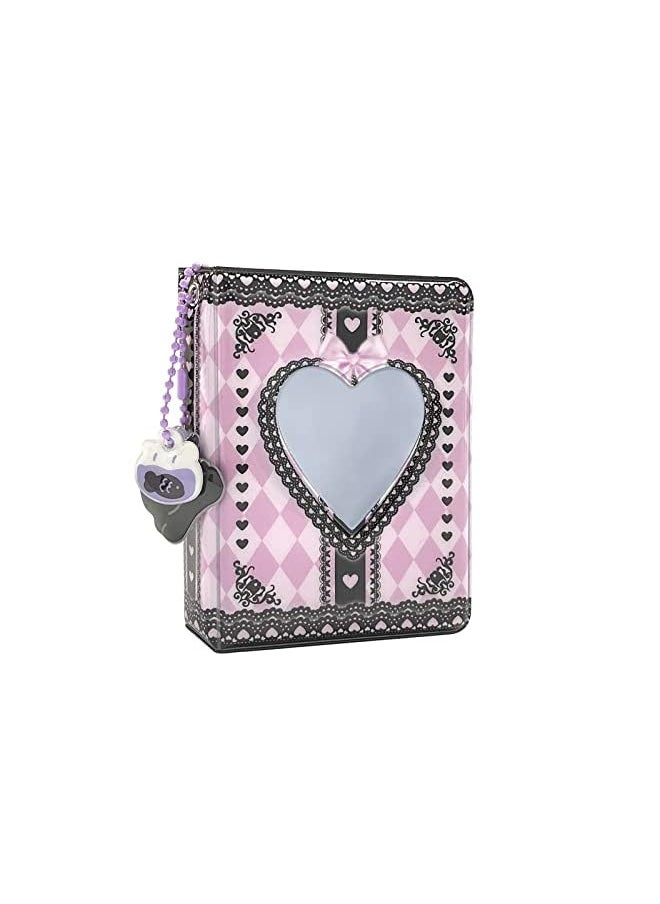 Excefore - Inch Photocard Binder Kpop Photocard Holder Book Mini Photo Album Small Photo Card Book Love Heart Hollow Photocard Id Holder With Pendant 40 Pockets Black Lace - Image 1