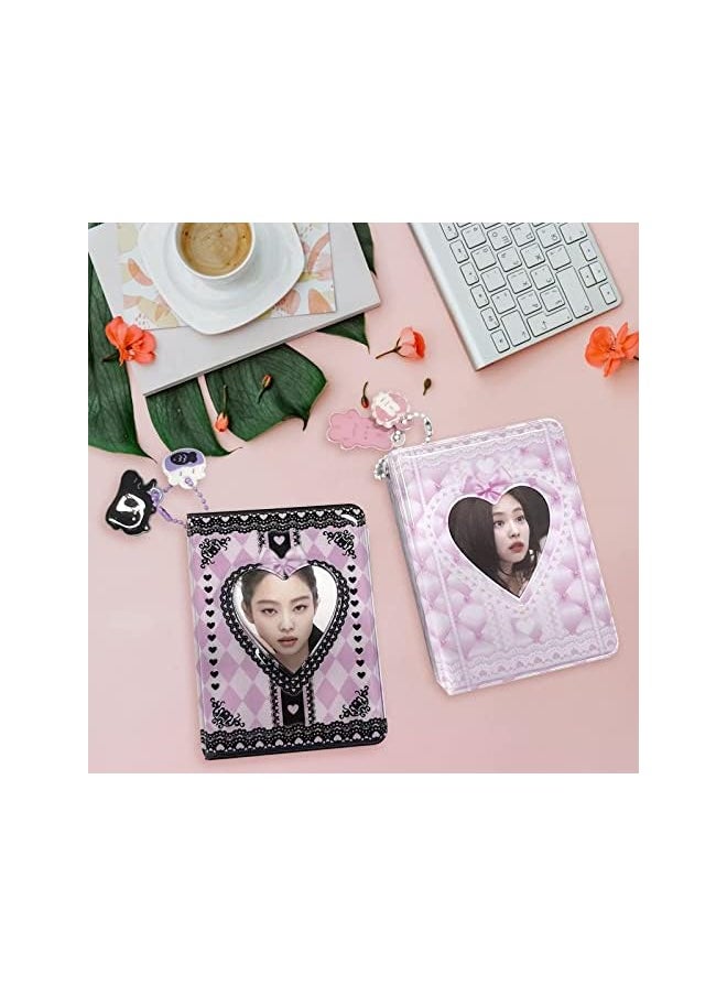 Excefore - Inch Photocard Binder Kpop Photocard Holder Book Mini Photo Album Small Photo Card Book Love Heart Hollow Photocard Id Holder With Pendant 40 Pockets Black Lace - Image 1