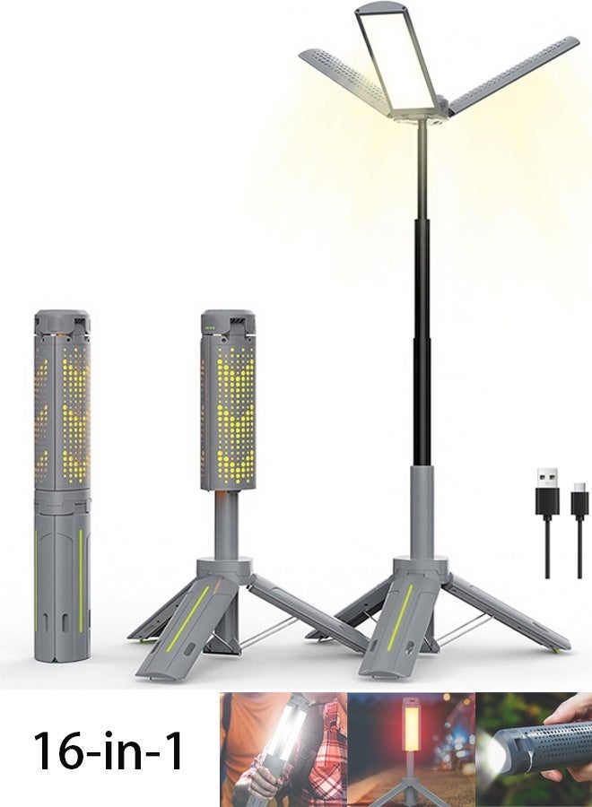 مصباح تخييم قابل للسحب بسعة 8000 مللي أمبير، مصباح عمل سريع الشحن، حامل قابل للتعديل بطول 40 بوصة، حامل ثلاثي القوائم تلسكوبي، رأس قابل للتعديل بزاوية 360 درجة بقوة 3000 لومن، مصباح يدوي للطوارئ قابل للتعتيم، قابل للطي وخفيف الوزن (للسفر/الإضاءة الخارجية/الطوارئ). - Image 1