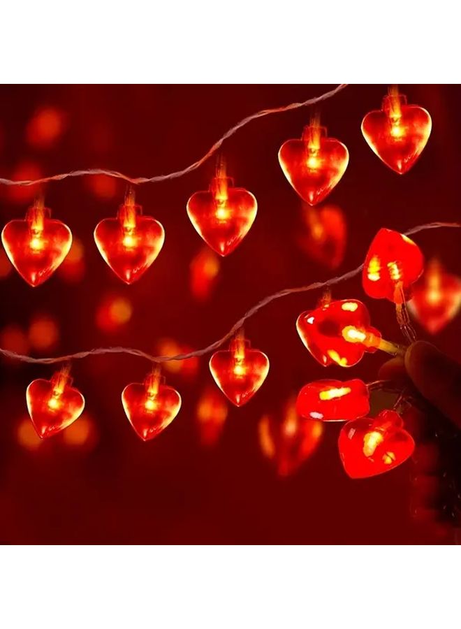 أضواء سلسلة القلب الأحمر 10 لمبة LED 59 بوصة تعمل بالبطارية ديكور حفلة عيد الحب - Image 1