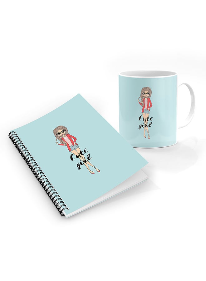 Stylizedd Designer Printed Coffee Mug + A5 Spiral Notebook Memo Notepad Journal Personalised Combo Gift Set Dreamer Cute Girl
