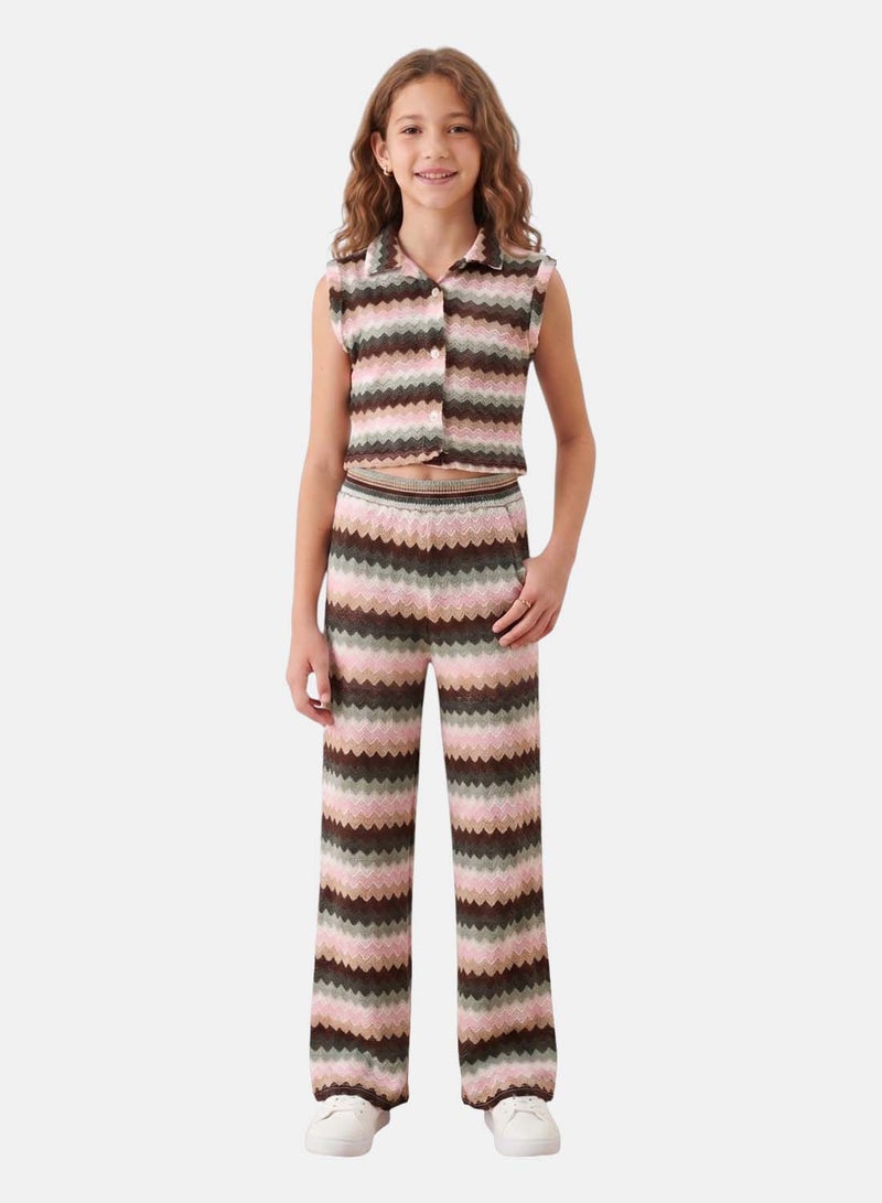 FOREVER 21 Girls' Zigzag Knit Cropped Shirt and Wide-Leg Pants Set - Image 1