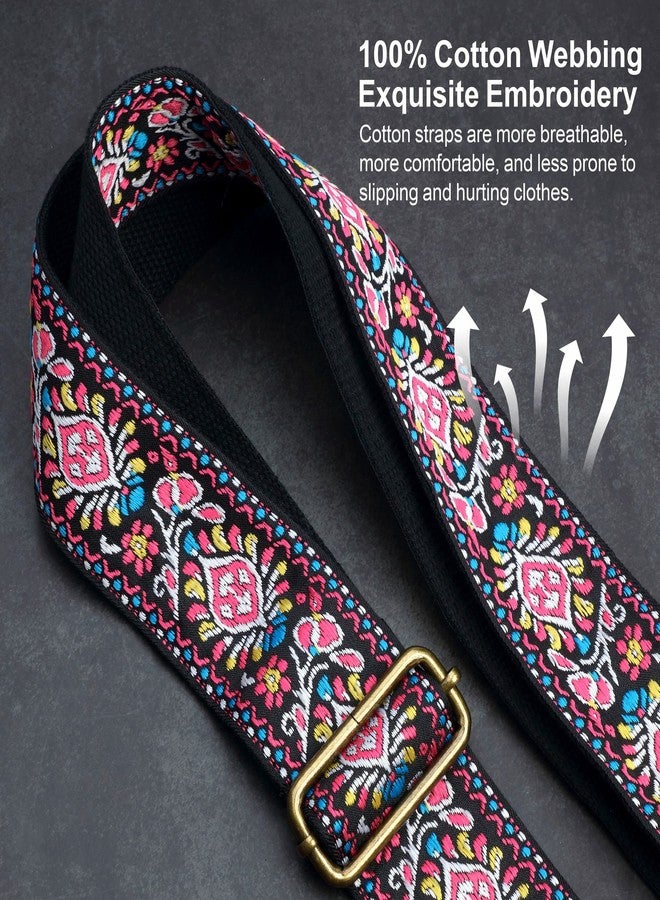Nefelibata Purse Strap-2"Crazy Horse Leather Wide Shoulder Strap Adjustable Replacement,Retro Jacquard Embroidery Multi-pattern Crossbody Bag Straps for Handbag,Crossbody Bags,Shoulder Bags(Embroidery red) - Image 4