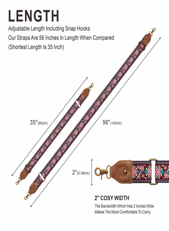 Nefelibata Purse Strap-2"Crazy Horse Leather Wide Shoulder Strap Adjustable Replacement,Retro Jacquard Embroidery Multi-pattern Crossbody Bag Straps for Handbag,Crossbody Bags,Shoulder Bags(Embroidery red) - Image 5