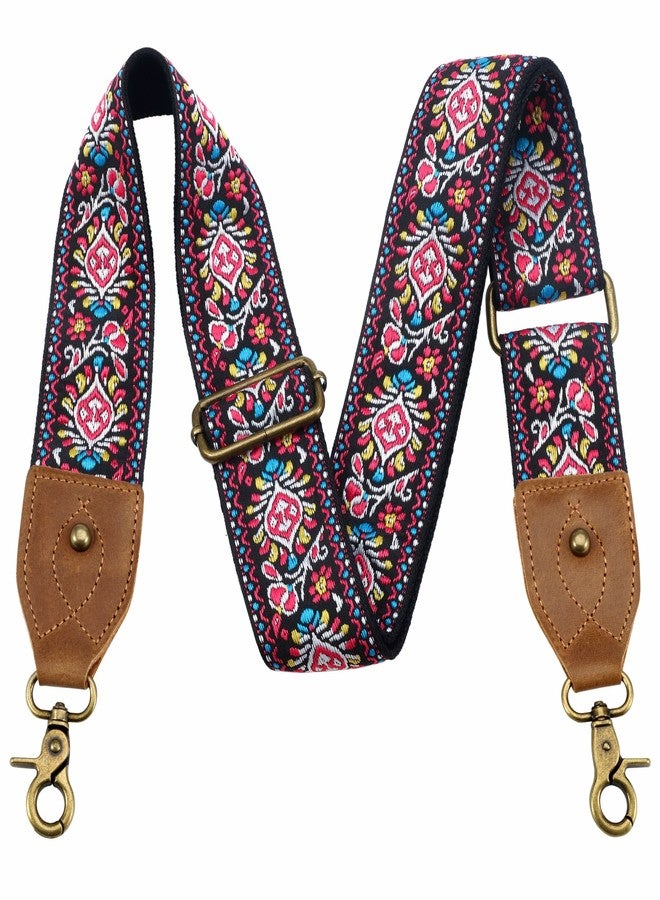 Nefelibata Purse Strap-2"Crazy Horse Leather Wide Shoulder Strap Adjustable Replacement,Retro Jacquard Embroidery Multi-pattern Crossbody Bag Straps for Handbag,Crossbody Bags,Shoulder Bags(Embroidery red) - Image 1