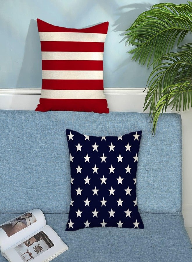Sorktse 4th of July Pillow Covers 18 x 18 Inch Set of 2 Patriotic Red Stripe Navy Blue Stars Throw Pillows Independence Day Memorial Day Outdoor Decorative Pillowcase Linen Cushion Cases for Bed Sofa Couch - Image 2