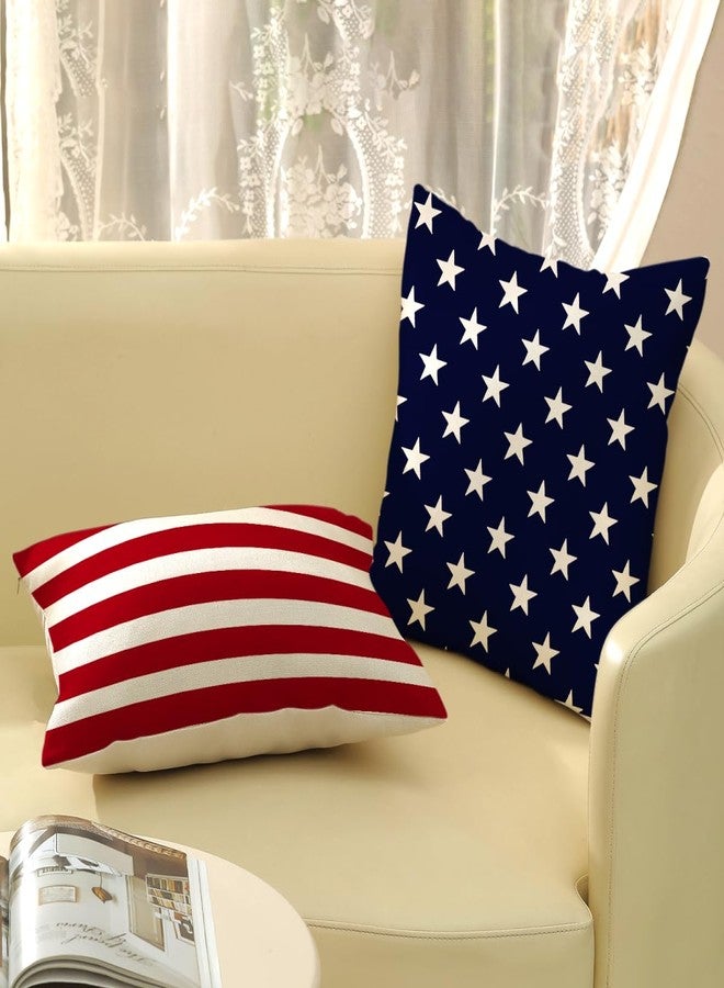 Sorktse 4th of July Pillow Covers 18 x 18 Inch Set of 2 Patriotic Red Stripe Navy Blue Stars Throw Pillows Independence Day Memorial Day Outdoor Decorative Pillowcase Linen Cushion Cases for Bed Sofa Couch - Image 3