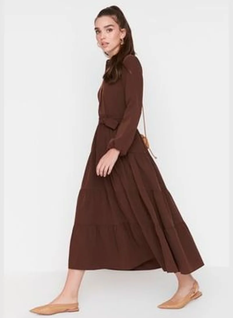 trendyol Tiered Brown Dress