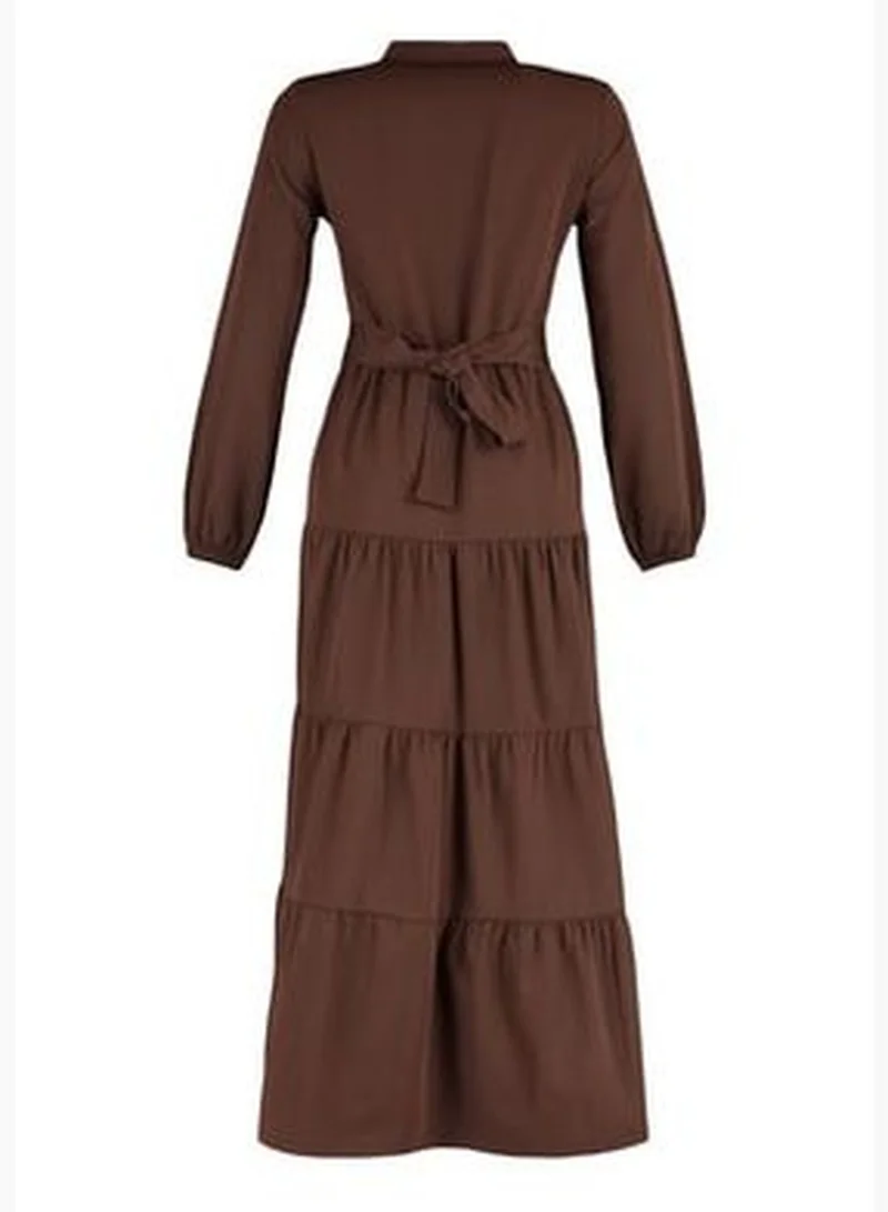 trendyol Tiered Brown Dress