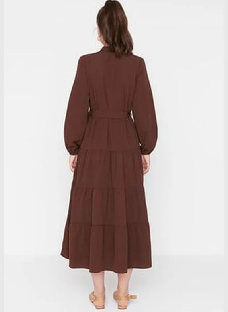 trendyol Tiered Brown Dress