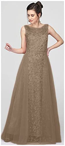 PATLANI Women's Net Embroidery Aline-Flered Gown Dress for Women Full Stitched Gown Ready to wear.(All Over-Chocolate-XXL) - Image 5