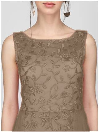 PATLANI Women's Net Embroidery Aline-Flered Gown Dress for Women Full Stitched Gown Ready to wear.(All Over-Chocolate-XXL) - Image 4