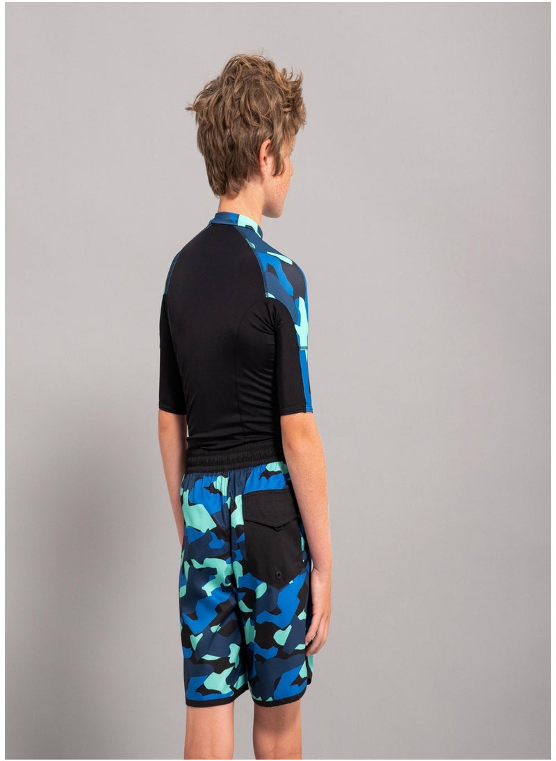 OLAIAN OLAIAN by DECATHLON, Boy’s short-sleeved anti-UV T-shirt - 500 Camo black blue  - Image 1