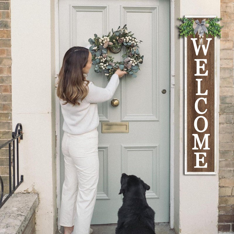 Surfapans Welcome Sign for Front porch Standing 45"X9"Large Wood Frame Outdoor Tall Welcome Signs Vertical Decor for Farmhouse Rustic Home Modern Outside Front Door Wall Decorations (White Wood) - Image 4